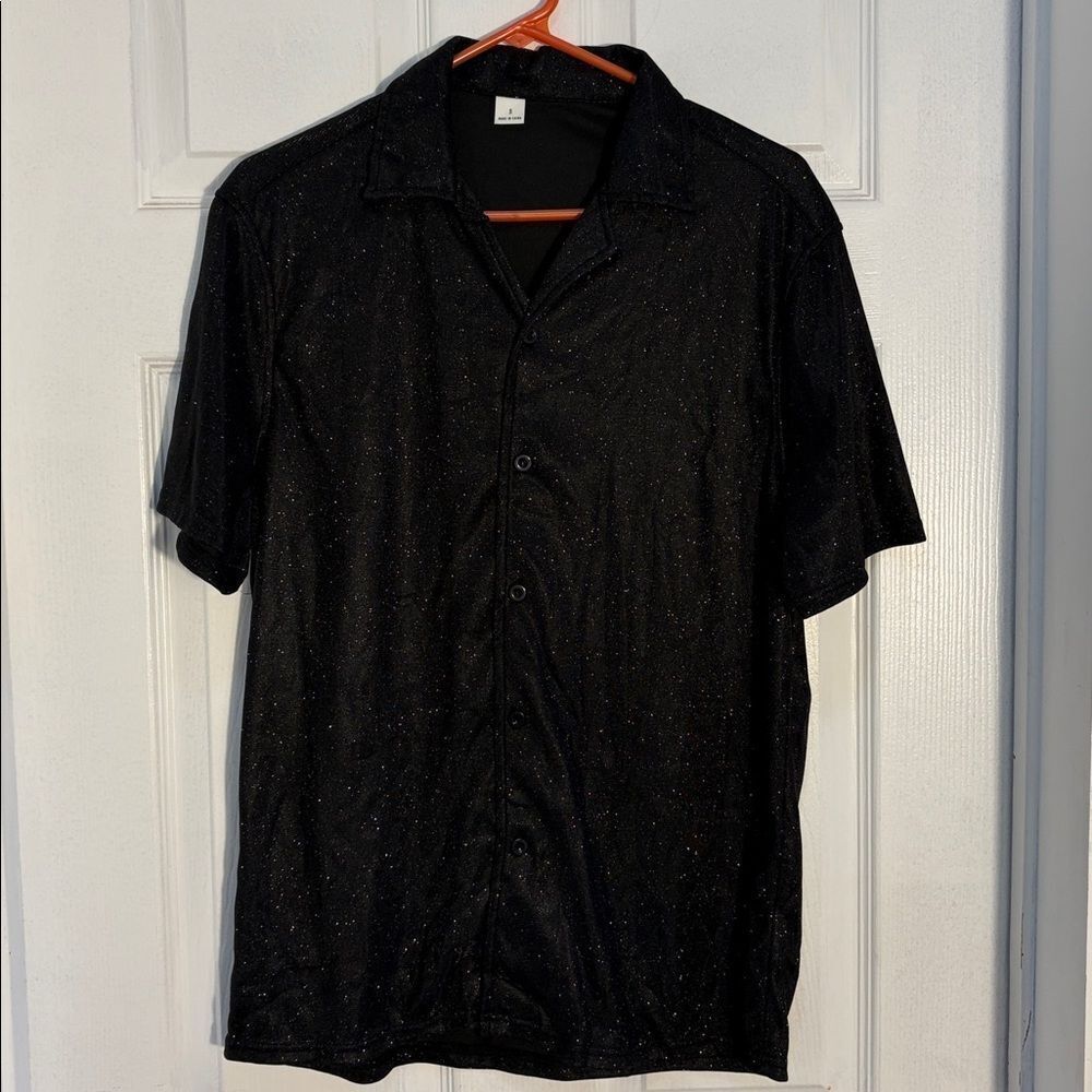 Men’s sparkle black button down short sleeve shirt small NWOT